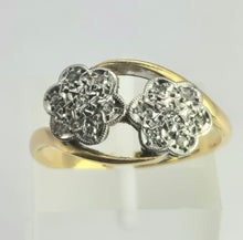 Load image into Gallery viewer, 1874: Vintage: 18ct Gold Natural Diamonds Double Flower Head Ring