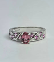 Load image into Gallery viewer, 1894: Vintage: 9ct White Gold Pink Tourmalines Dress Ring- pretty in pink