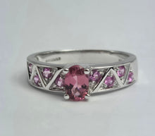 Load image into Gallery viewer, 1894: Vintage: 9ct White Gold Pink Tourmalines Dress Ring- pretty in pink