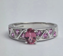 Load image into Gallery viewer, 1894: Vintage: 9ct White Gold Pink Tourmalines Dress Ring- pretty in pink