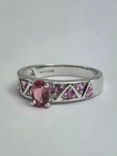 Load image into Gallery viewer, 1894: Vintage: 9ct White Gold Pink Tourmalines Dress Ring- pretty in pink