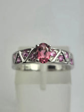 Load image into Gallery viewer, 1894: Vintage: 9ct White Gold Pink Tourmalines Dress Ring- pretty in pink