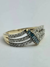 Load image into Gallery viewer, 1895: Vintage: 9ct Gold Blue & White Diamonds Openwork Dress Ring- 50 natural sparkling diamonds