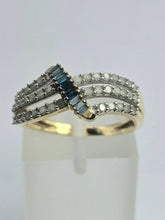 Load image into Gallery viewer, 1895: Vintage: 9ct Gold Blue & White Diamonds Openwork Dress Ring- 50 natural sparkling diamonds