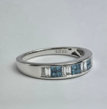 Load image into Gallery viewer, 1906: Vintage; 18ct White Gold Blue & White Diamonds Stacker/Dress Ring- something specia