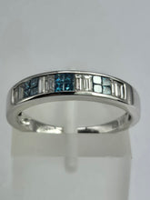 Load image into Gallery viewer, 1906: Vintage; 18ct White Gold Blue & White Diamonds Stacker/Dress Ring- something specia