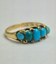 Load image into Gallery viewer, 2039: Vintage: 18ct Gold Turquoises Edwardian Style Ring- From 1942