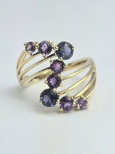 Load image into Gallery viewer, 2053: Vintage: 9ct Gold Iolite Amethysts Abstract Cocktail Ring- Inspirationl