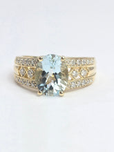 Load image into Gallery viewer, 2132: Vintage: 9ct Gold Blue Aquamarine 24 Natural Diamonds Cocktail Ring