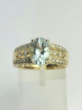 Load image into Gallery viewer, 2132: Vintage: 9ct Gold Blue Aquamarine 24 Natural Diamonds Cocktail Ring