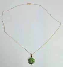 Load image into Gallery viewer, 2148: Vintage; 9ct Gold 31 Green Diopsides Pendant & Chain (40cm) - lovely neckwear