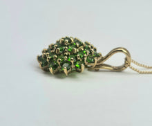 Load image into Gallery viewer, 2148: Vintage; 9ct Gold 31 Green Diopsides Pendant & Chain (40cm) - lovely neckwear