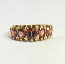 Load image into Gallery viewer, 2196: Vintage; 18ct Gold 5 Almandine Garnets half-Eternity Ring- From London 1968