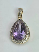 Load image into Gallery viewer, 2045: Vintage: 9ct Gold Pear-Cut Amethyst Diamonds Pendant