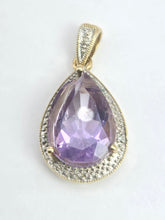 Load image into Gallery viewer, 2045: Vintage: 9ct Gold Pear-Cut Amethyst Diamonds Pendant