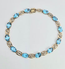 Load image into Gallery viewer, 2110: Vintage 9ct Gol Swiss Blue Topaz Diamonds Bracelet (18.5cm)