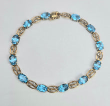 Load image into Gallery viewer, 2110: Vintage 9ct Gol Swiss Blue Topaz Diamonds Bracelet (18.5cm)