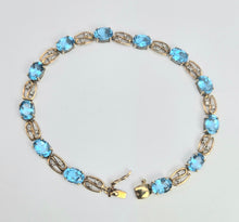 Load image into Gallery viewer, 2110: Vintage 9ct Gol Swiss Blue Topaz Diamonds Bracelet (18.5cm)
