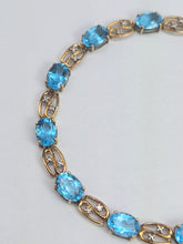 Load image into Gallery viewer, 2110: Vintage 9ct Gol Swiss Blue Topaz Diamonds Bracelet (18.5cm)