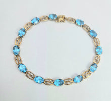 Load image into Gallery viewer, 2110: Vintage 9ct Gol Swiss Blue Topaz Diamonds Bracelet (18.5cm)