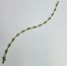 Load image into Gallery viewer, 2112: Vintage: 9ct Gold 14 Emeralds 13 Diamonds Bracelet (18cm)- a natural beauty