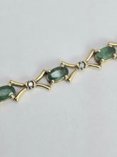 Load image into Gallery viewer, 2112: Vintage: 9ct Gold 14 Emeralds 13 Diamonds Bracelet (18cm)- a natural beauty