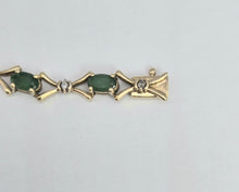 Load image into Gallery viewer, 2112: Vintage: 9ct Gold 14 Emeralds 13 Diamonds Bracelet (18cm)- a natural beauty