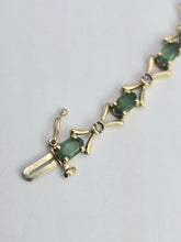 Load image into Gallery viewer, 2112: Vintage: 9ct Gold 14 Emeralds 13 Diamonds Bracelet (18cm)- a natural beauty