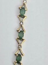 Load image into Gallery viewer, 2112: Vintage: 9ct Gold 14 Emeralds 13 Diamonds Bracelet (18cm)- a natural beauty