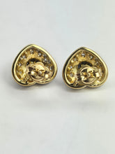Load image into Gallery viewer, 2114: Vintage: 9ct Mixed Gold Blue 14 Sapphire 48 Diamonds Heart Shaped Stud Earrings.
