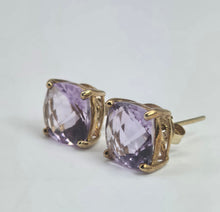 Load image into Gallery viewer, 2181: Vintage & Exquisite 9ct Gold Square Cut Lilac Amethyst Stud Earrings