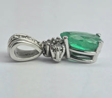Load image into Gallery viewer, 2069: Vintage 18ct White Gold Pear Cut Emerald Diamonds Pendant- Petite perfection.