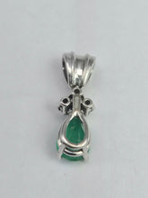 Load image into Gallery viewer, 2069: Vintage 18ct White Gold Pear Cut Emerald Diamonds Pendant- Petite perfection.