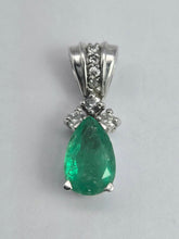 Load image into Gallery viewer, 2069: Vintage 18ct White Gold Pear Cut Emerald Diamonds Pendant- Petite perfection.