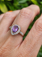 Load image into Gallery viewer, 1849: Vintage: 9ct Gold Pear-Cut Lilac Amethyst Diamonds Dress Ring-Lovely combination