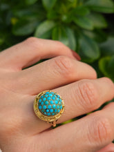 Load image into Gallery viewer, 6154: Vintage: 18ct Gold Turquoises Domed Cluster Cocktail  Ring- lovely symmetry
