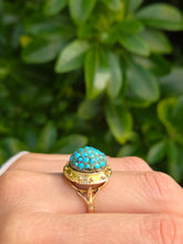 Load image into Gallery viewer, 6154: Vintage: 18ct Gold Turquoises Domed Cluster Cocktail  Ring- lovely symmetry