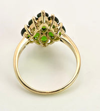 Cargar imagen en el visor de la galería, 2126: Vintage: 9ct Gold Green Diopsides Geometric Cocktail Ring- she scintillates 