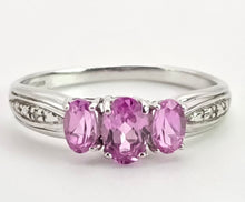 Load image into Gallery viewer, 2163 :Vintage: 9ct White Gold Pink Sapphires Diamonds Ring- Petite, sparkling beauty