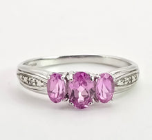 Load image into Gallery viewer, 2163 :Vintage: 9ct White Gold Pink Sapphires Diamonds Ring- Petite, sparkling beauty