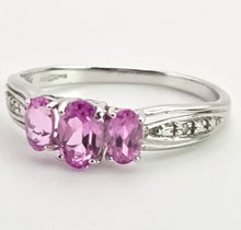 Load image into Gallery viewer, 2163 :Vintage: 9ct White Gold Pink Sapphires Diamonds Ring- Petite, sparkling beauty