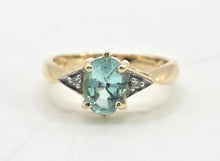 Load image into Gallery viewer, 2182: Vintage: 18ct Gold Sky  Blue Aquamarine Diamonds Dress Ring- lovely cut & colours