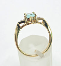 Load image into Gallery viewer, 2182: Vintage: 18ct Gold Sky  Blue Aquamarine Diamonds Dress Ring- lovely cut & colours