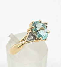 Load image into Gallery viewer, 2182: Vintage: 18ct Gold Sky  Blue Aquamarine Diamonds Dress Ring- lovely cut & colours