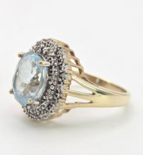 Load image into Gallery viewer, 1764: Vintage: 9ct Gold Swiss Blue Topaz 16 Diamonds Diana Style Cluster Ring