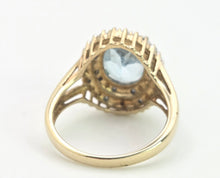 Load image into Gallery viewer, 1764: Vintage: 9ct Gold Swiss Blue Topaz 16 Diamonds Diana Style Cluster Ring