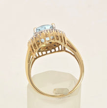 Load image into Gallery viewer, 1764: Vintage: 9ct Gold Swiss Blue Topaz 16 Diamonds Diana Style Cluster Ring