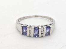 Load image into Gallery viewer, Vintage: 18ct White Gold Violet Blue Tanzanites Natural Diamonds Half-Hoop Ring