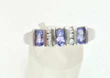 Load image into Gallery viewer, Vintage: 18ct White Gold Violet Blue Tanzanites Natural Diamonds Half-Hoop Ring