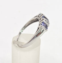Load image into Gallery viewer, Vintage: 18ct White Gold Violet Blue Tanzanites Natural Diamonds Half-Hoop Ring